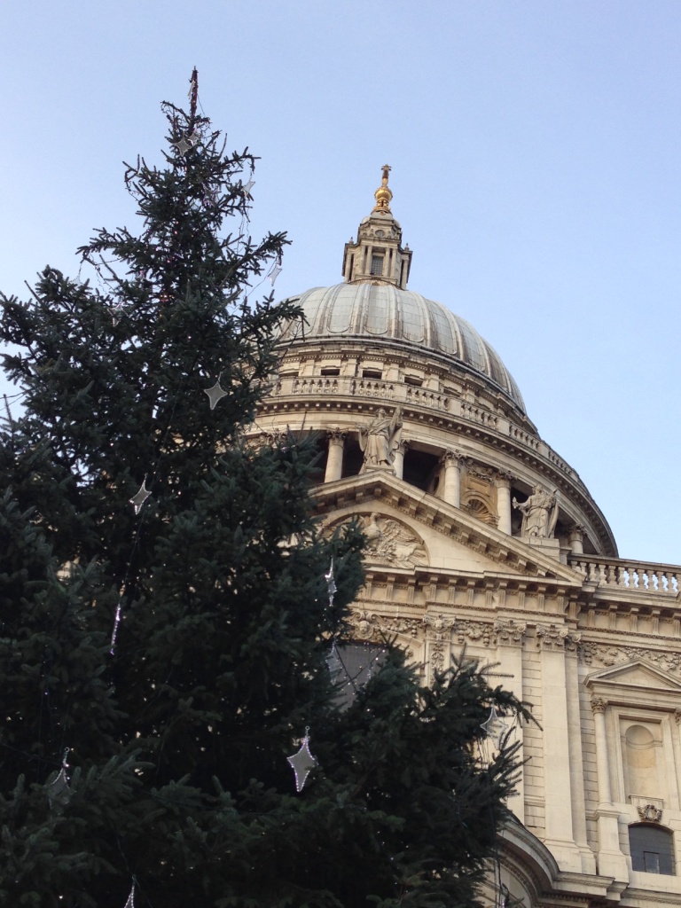 St. Paul's Cathedral dome with Christmas Tree in the foreground