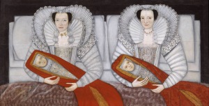The Cholmondeley Ladies circa 1600-10 by British School 17th century 1600-1699