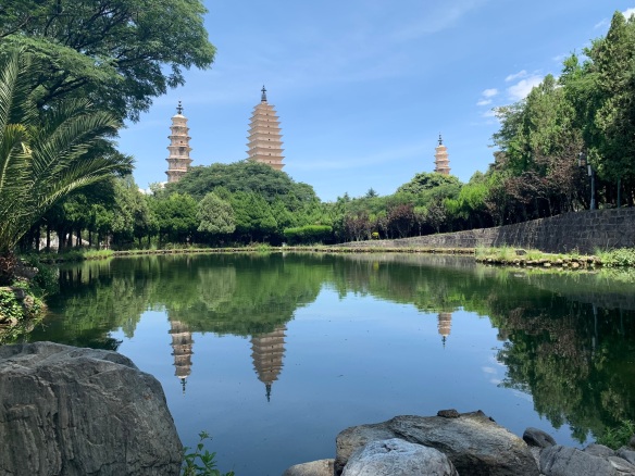 Pagodas reflected in pond