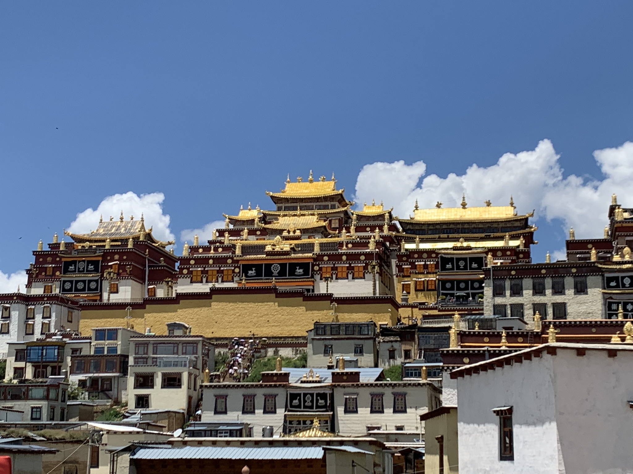 Large hilltop building complex with golden rooftops