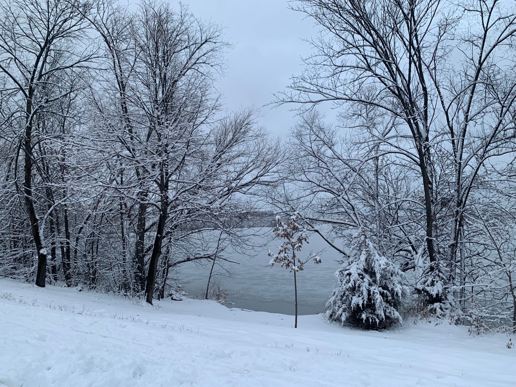 Snowy lake scene