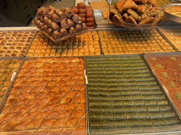 Tray of baklava and other baked desserts